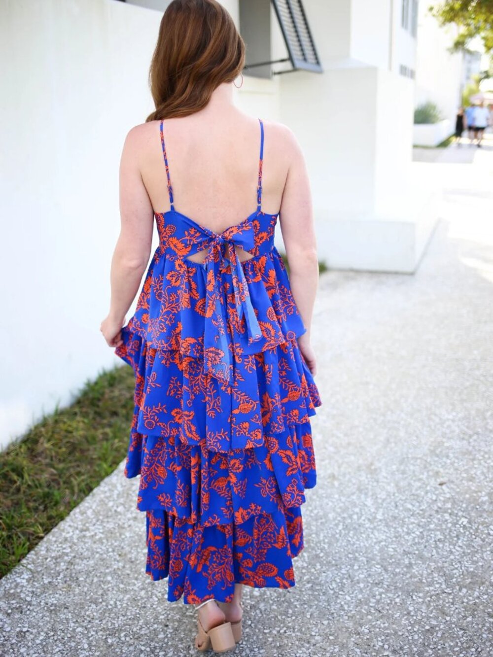 ENTRO Blue and Orange Tiered Ruffle Maxi Dress - Picture 5 of 10